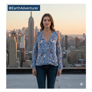 🚨 50% OFF BUNDLES! 🚨 NWT Lush Cold Shoulder Blouse in Blue and White